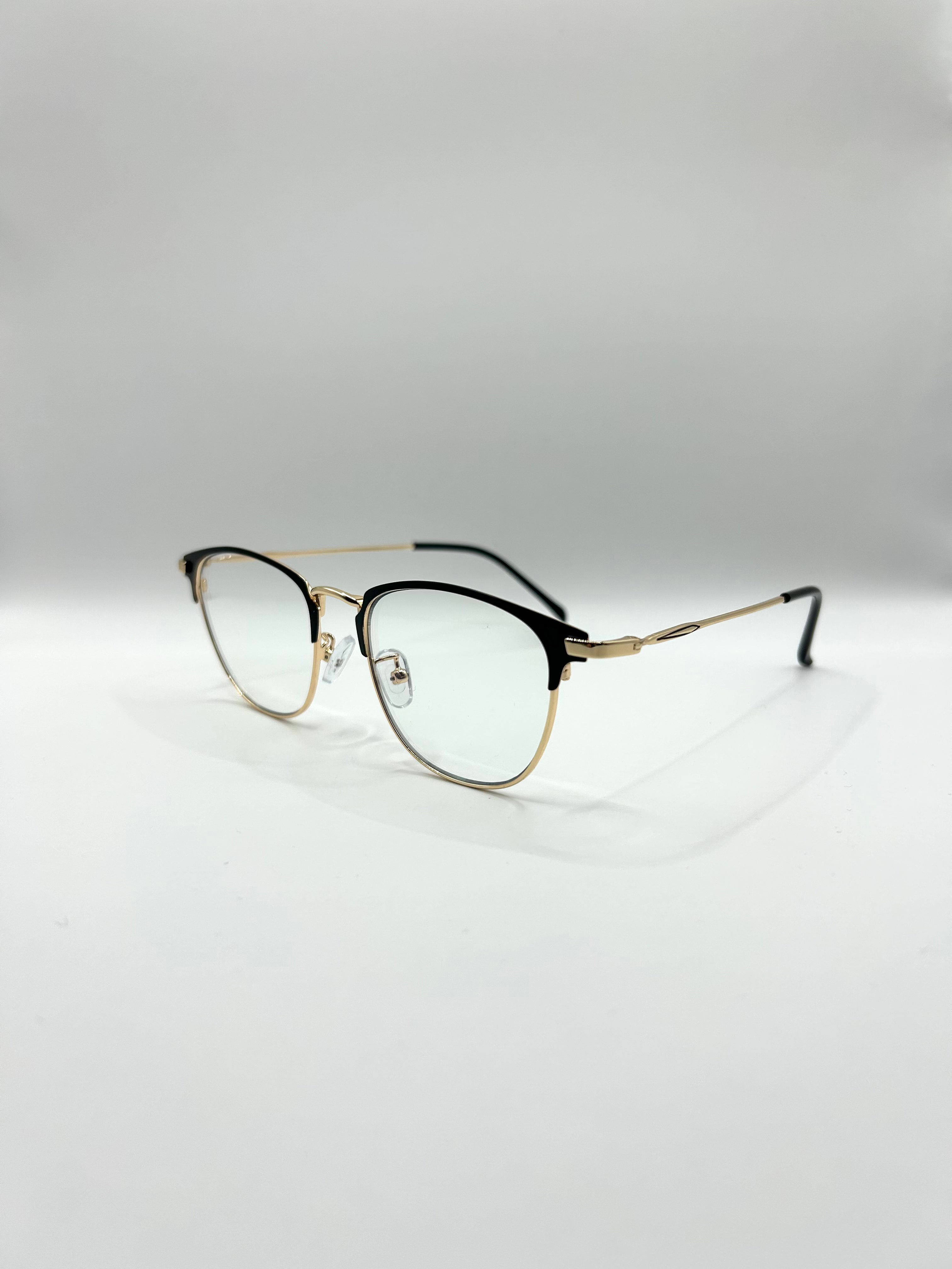 Casual Zwarte en Gouden Ronde Bril